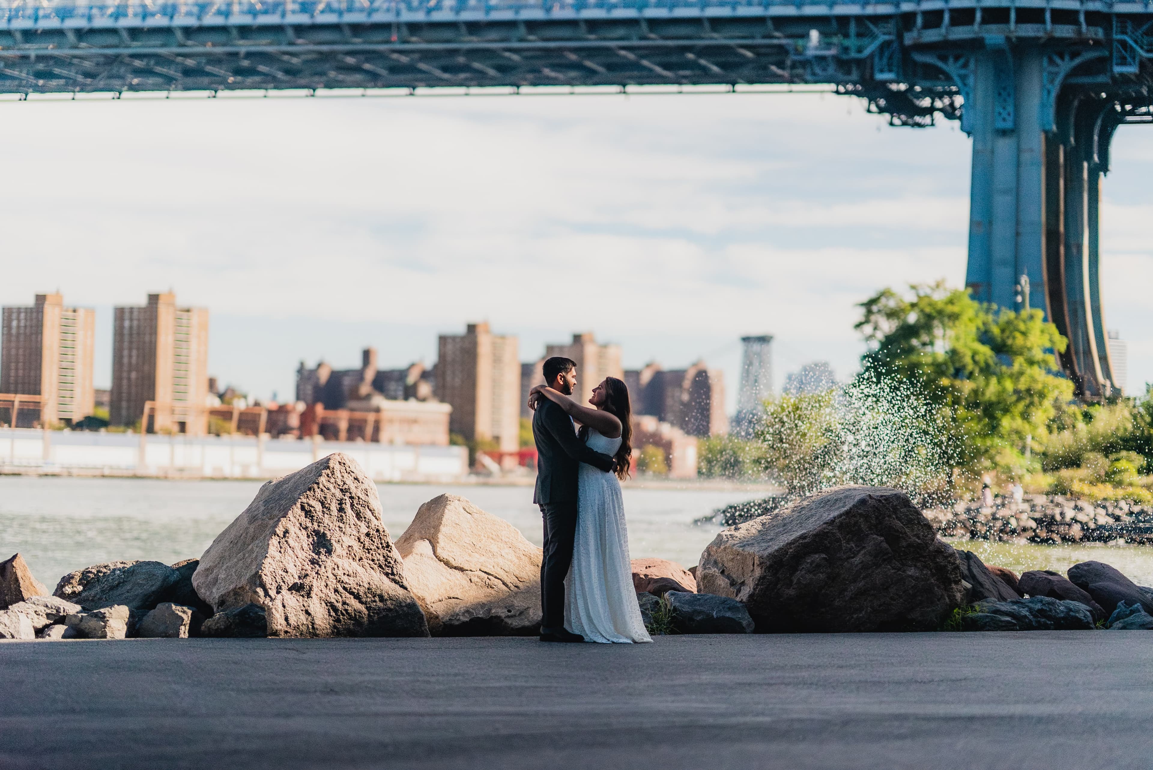 Couple photographed at golden hour during an engagement session